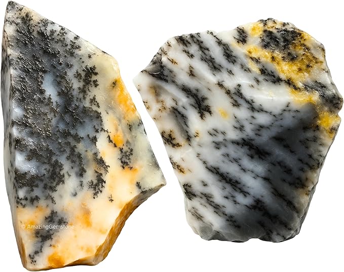 Amazing Gemstone Dendrite Opal Raw Crystals and Healing Stones, Natural Rocks for Tumbling - DIY Raw Stones and Crystals, 2 Pieces