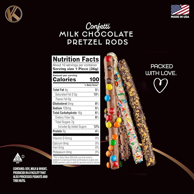 KREMERY Creamy Chocolate Cravings - Diwali Sweets Hamper Chocolate Covered Pretzel Rods Gift Basket, in Confetti Tower (10 Pretzels, Assorted Sweet Toppings) Food Arrangement