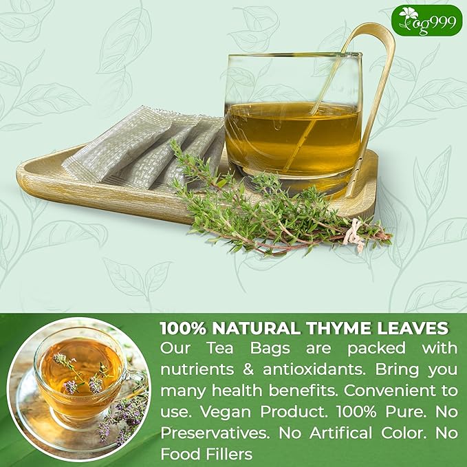 TOG999, Premium 40 Thyme Leaf Tea Bags, 100% Natural & Pure, Loose Leaf Herbal Tea. Thyme Leaf Tea. No Sugar, No Caffeine, No Gluten, Vegan.