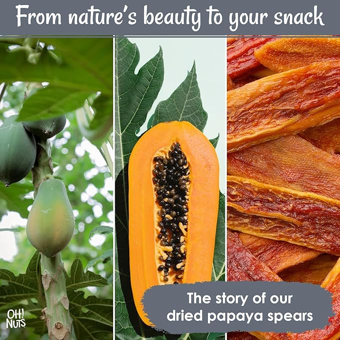 Oh! Nuts Dried Papaya Spears Natural - 1LB - Organic Unsweetened Dried Papaya Spears - Dehydrated Fruit Bites - Packed in New York Zip-Seal Bag for Exceptional Freshness