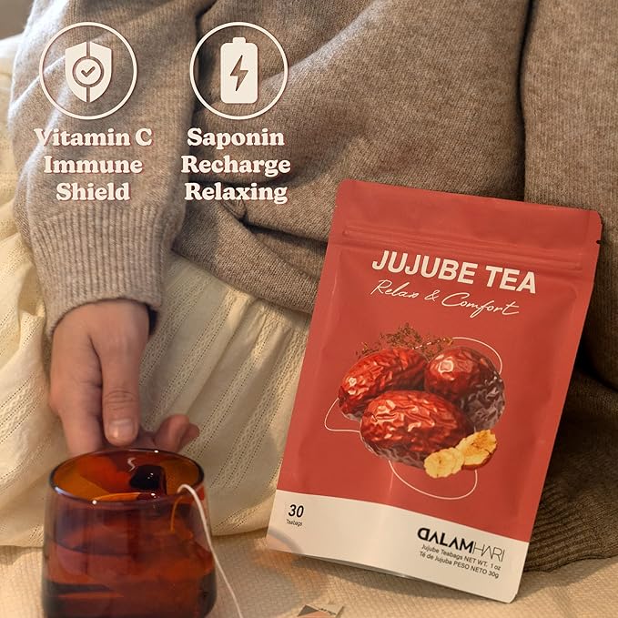 DALAMHARI Jujube Dates Tea | 30T | Korean Pitted Red Dates Tea Bags Smooth Move Tea Sleepytime Dried Jujube Fruit Te Divina Chupa Panza Pinalim Ballerina Throat Coat