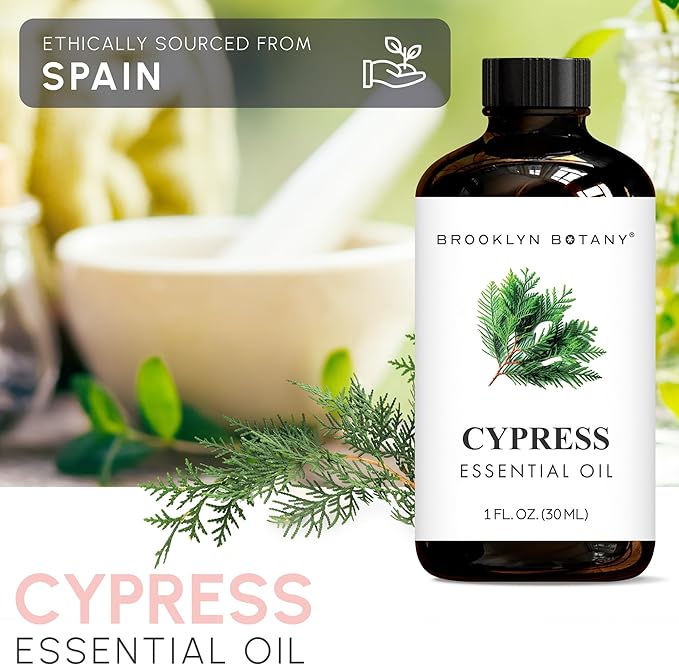 Brooklyn Botany Cypress Essential Oil - 100% Pure and Natural - Premium Grade Oil with Dropper - for Aromatherapy and Diffuser - 1 Fl Oz