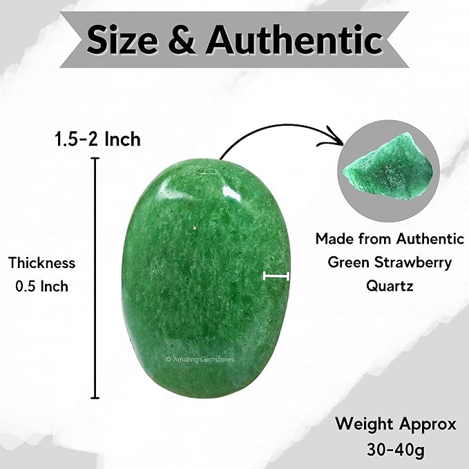 Amazing Gemstone Green Strawberry Quartz Crystals and Healing Stones - Large Palm Stone Crystals Piedra - Crystal for Good Luck, Positive Energy, Meditation - Unique Stocking Stuffers Gifts for Women