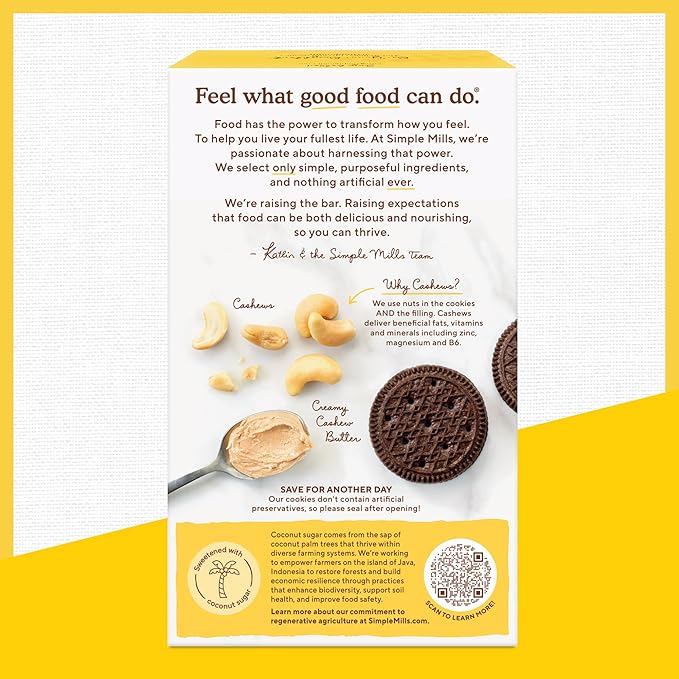 Simple Mills Cocoa Cashew Crème Sandwich Cookies - Gluten Free, Vegan, Healthy Snacks, 6.7 Ounce (Pack of 2)