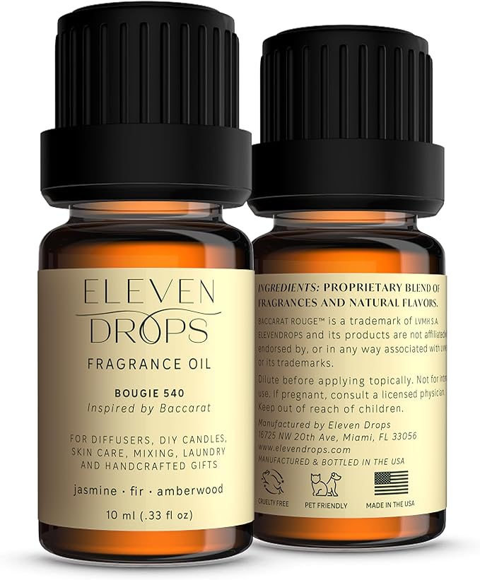 Bougie 540 Diffuser Oil – Premium Fragrance Oil with Radiant Amber & Jasmine Notes – Elegant Aroma for Cold Air Diffusers, Home, Office, Candle Making, Pet Friendly, 10ml Glass Bottle