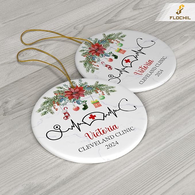 FLOCHIL Personalized Nurses Christmas Ornaments, Custom Ornaments Nurse with Name, Best Nurse Ornament, Gifts for Women, Christmas