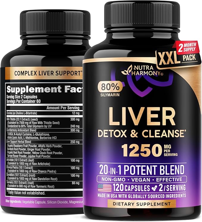 Liver Cleanse Detox & Repair - Milk Thistle | Dandelion | Artichoke | TUDCA | Glutathione & NAC - Effective Liver Health Supplement | 80% Silymarin - Laboratory Tested, Vegan - Made in USA 120 Caps