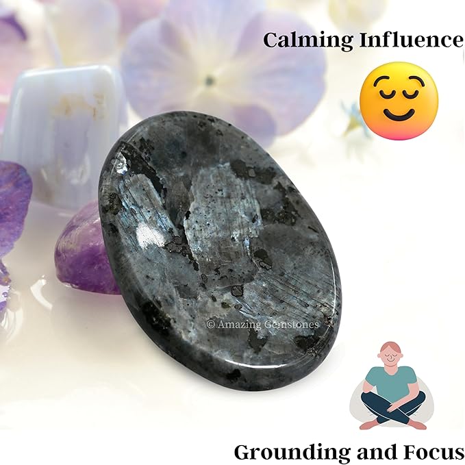 Amazing Gemstone Larvikite Worry Stone Crystals and Healing Stones - Worry Stones for Stress Relief Gifts - Piedra Crystal Fidget for Meditation,Relaxation - Unique Stocking Stuffers & Birthday Gifts