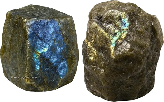 Amazing Gemstone 2 Pieces Labradorite Raw Crystals and Healing Stones, Natural Rocks for Tumbling and DIY Raw Stones and Crystals