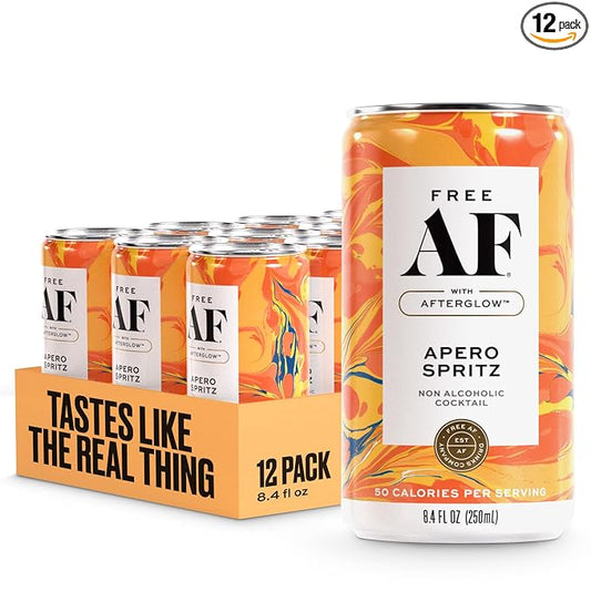 AF Drinks Non-Alcoholic Apero Spritz | Alcohol Alternative Sparkling Cocktails with AFTERGLOW Botanical Warmth | Gluten-Free, Low-Calorie | 8.4 oz Cans (12-Pack)