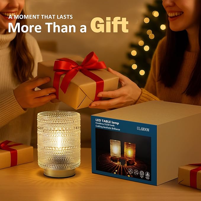 2 Pack Battery Operated Decorative Aesthetic Lamp with Timer for Dorm/Office/ Patio/Bedside/,Small Cordless Table Lamps with LED Warm Bulb for Shelf/Coffee Table/Entryway/ Mantle/Dresser Decor(Clear)