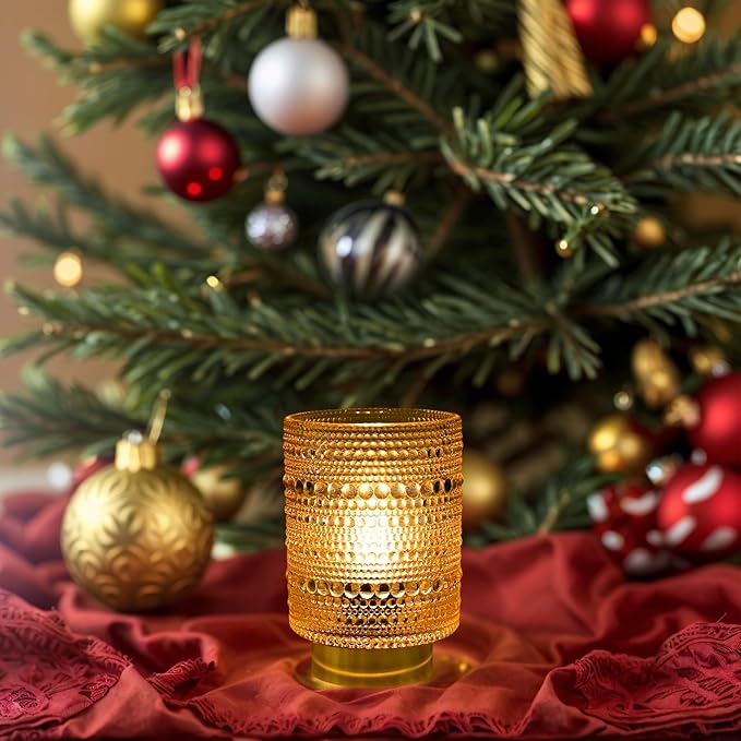 Battery Operated Lamp with Auto-Off Timer, Cordless Table Night Light for Bedroom & Entryway, Portable LED Lamp for Home, Outdoor, Camping No Battery Included (Pearl Design-Amber)