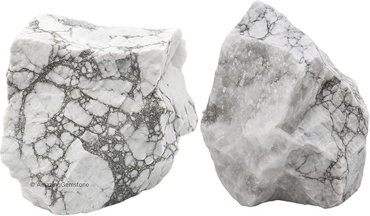 Amazing Gemstone 2 Pieces Howlite Raw Crystals and Healing Stones, Natural Rocks for Tumbling and DIY Raw Stones and Crystals