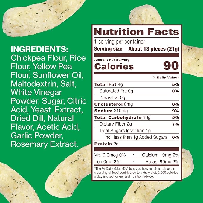Hippeas Grillo's Dill Pickle, 0.75 Ounce (Pack of 18), 3g Protein, Fiber, Vegan, Gluten-Free, Crunchy, Plant Protein Snacks