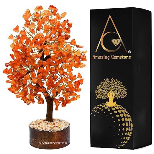 Amazing Gemstone Crystals and Healing Stones Birthday Gifts for Women - Carnelian Crystal Tree of Life Home Decor Stocking Stuffers, Bookshelf, Room, Meditation Gift for Mom, Unique Birthday Gifts
