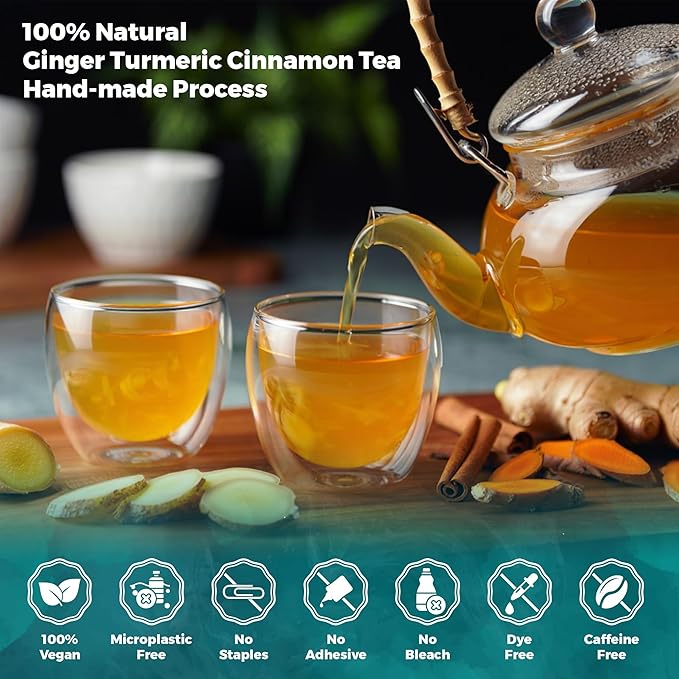 Lavitali, Ginger Turmeric Cinnamon Tea | 120 bags, 100% Pure Herbal Tea | Caffeine-Free, No Sugar, Eco-Friendly Filter Bag | Daily Natural Botanical, Hot or Iced Herbal Infusion