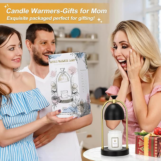 Hong-in Candle Warmer Lamp - with Timer & Dimmable, Cozy Birthday Gift for Women Mom, Modern Home Decor House Warming Gifts Wax Melt Warmer for Jar Candles with 2 Bulbs (Black)