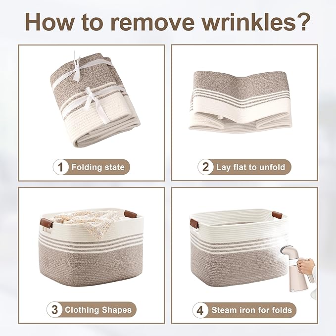 85L Tall Laundry Hamper with Handles for Living Room Storage, Extra Large Woven Rope Baskets Bin for Blanket, Kids Toy, Gifts, Wicker Hamper for Bedroom Dirty Clothes, 17"x14"x22" Khaki