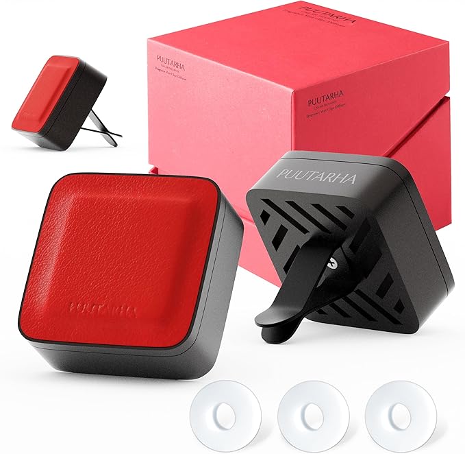 Premium Quality Car Air Freshener Leather and Metal Design Scent Vent Clip Diffuser,New Natural Fragrance Diffuser for Car with 3 Refill Scented Discs and Gift Box(Lava Orange)