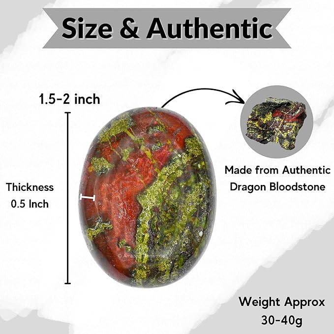 Amazing Gemstone Dragon Bloodstone Crystals and Healing Stones - Large Palm Stone Crystals Piedra - Crystal for Good Luck, Positive Energy, Meditation - Unique Stocking Stuffers and Birthday Gifts