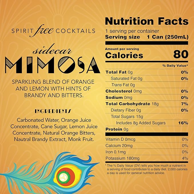 Blind Tiger Sidecar Mimosa 8-Pack | Orange, Lemon & Bitters Non-Alcoholic Sparkling Mocktail| Crafted with Natural Ingredients | Mixers, Cocktails, Mocktails | 8.4 fl oz Cans