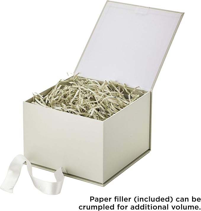 Hallmark Medium Gift Box with Lid and Shredded Paper Fill (Grey White 7 inch Box) for Weddings, Bridal Showers, Graduations, Birthdays, Bridesmaids Gifts, All Occasion