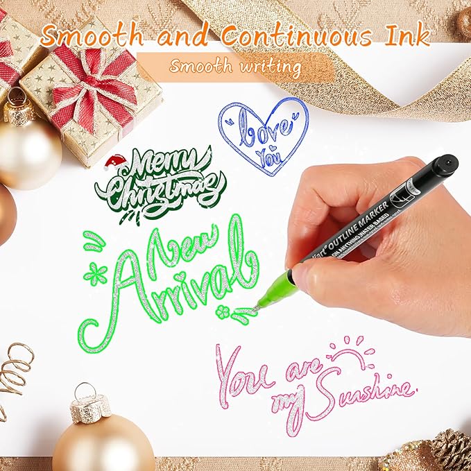 Caliart 36 Colors Outline Glitter Markers, Shimmer Metallic Glitter Pens Gifts Trendy Stuff, Cool Fun Craft Arts Supplies Set