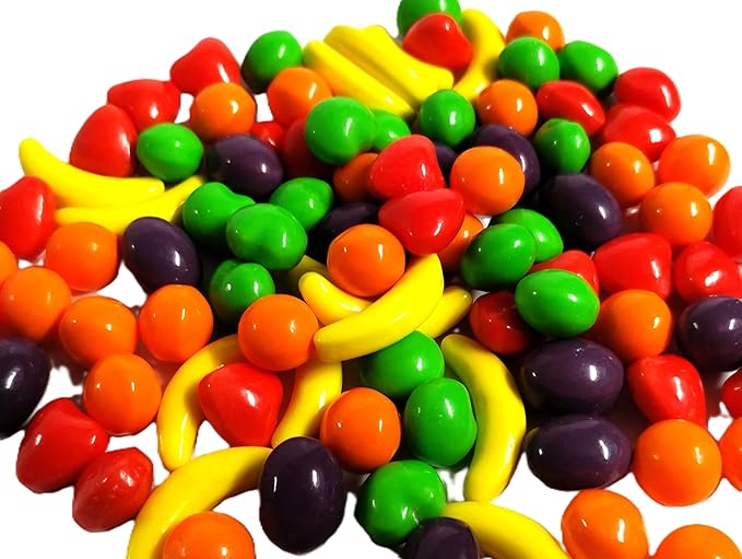 Fresh Assorted Orange Banana Strawberry Grape Green Apple Sweet Hard Crunchy Candy - 1 lb