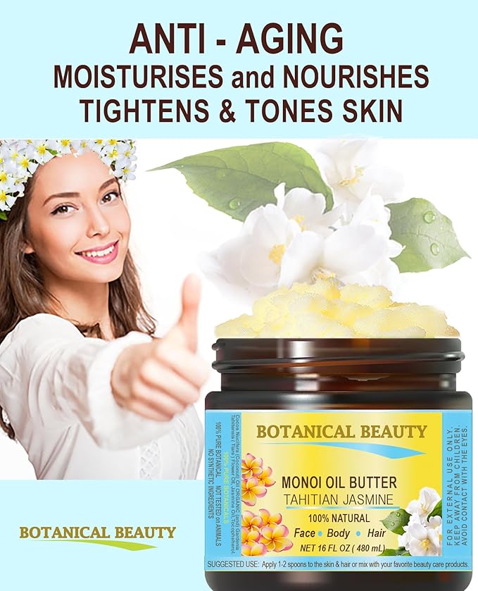 Botanical Beauty MONOI OIL BUTTER TAHITIAN JASMINE Pure Natural Virgin Unrefined RAW for FACE, SKIN, BODY, DAMAGED HAIR, NAILS (4 Fl Oz)