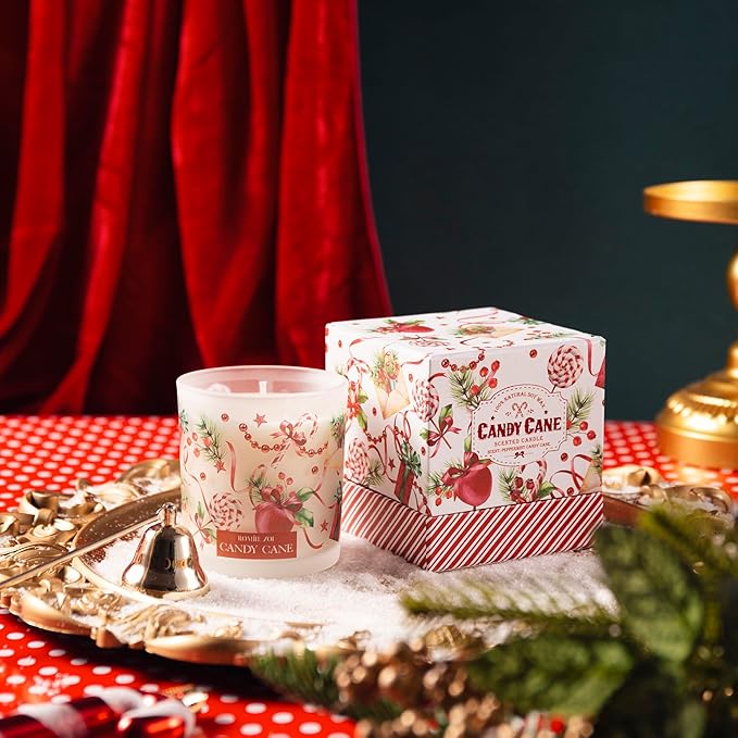 ROMIIE ZOI Christmas Scented Jar Candle - 6oz Soy Wax Candle - Candy Cane Infused with Peppermint Candy Cane Aroma - with Beautiful Keepsake Box Special for Holiday Gifts