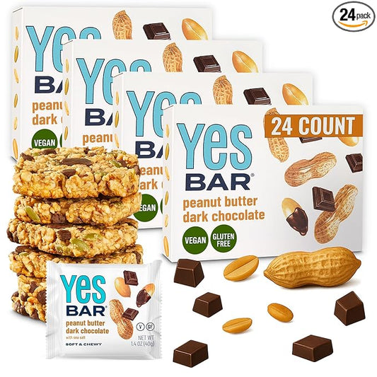 The YES Bar – Peanut Butter Dark Chocolate – Plant Based Protein, Decadent Snack Bar – Vegan, Paleo, Gluten Free, Dairy Free, Low Sugar, Healthy Snack, Breakfast, Low Carb, Keto Friendly (24 Count)