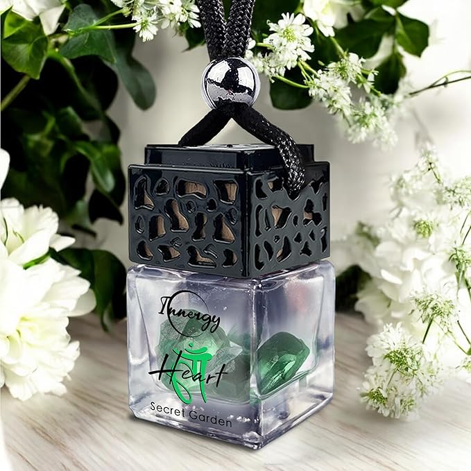 Innergy Heart Chakra Crystal Infused Car Air Freshener - Portable 8 ml. Hanging Essential Oil Diffuser For Vehicle, Long-Lasting Fragrance, Eco-Friendly Design, Freshness On The Go!