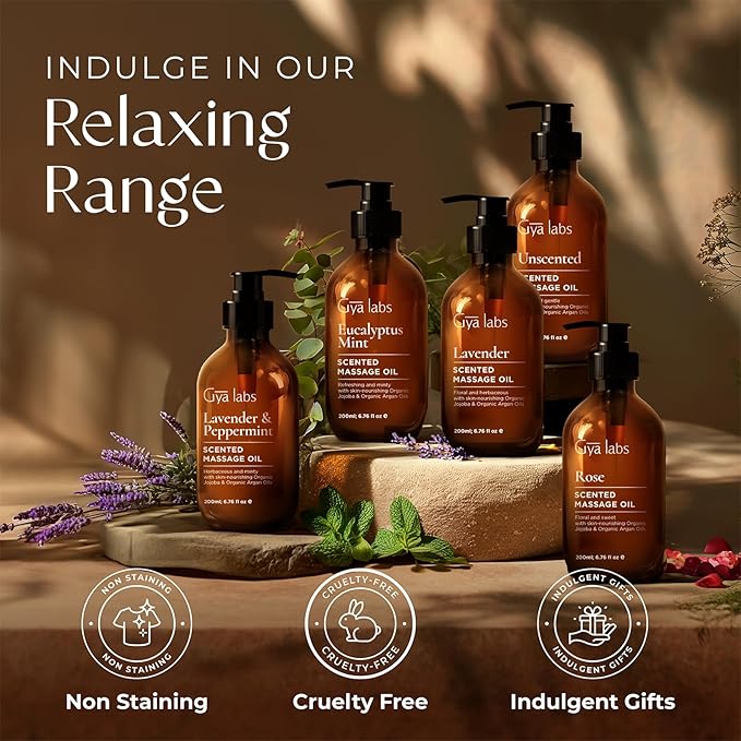 Gya Labs Soothing Massage Oil for Sore Muscles - 6.76 Fl Oz - 100% Pure Natural Spa Quality for All Skin Types - Peppermint & Cinnamon Sore Muscle Massage Oil for Men & Women