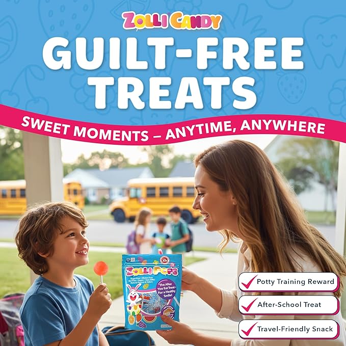 Zollipops Easter Bunny Clean Teeth Pops Sugar Free Candy with Xylitol, Dye-Free Lollipops - Keto & Diabetic-Friendly, Dentist-Approved Treats for Kids (Assorted Fruit, 3.1 oz)
