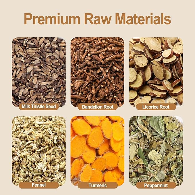 FullChea - Detox Tea Bags, 50 Teabags Liver Detox Tea, With Milk Thistle Seed, Dandelion Root, Licorice Root, Fennel, Turmeric, Peppermint - Liver Cleansing and Support