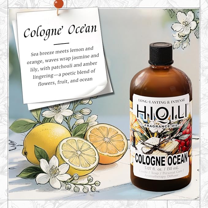 HIQILI Cologne Ocean Fragrance Oil, Sweet Orange & Ocean Scents, for Making Candle, Bath Bombs, Long-Lasting Scents for Home Diffuser - 5.07 Fl Oz