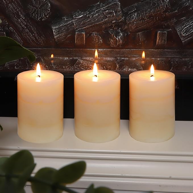 3x4 Inches Jasmine Scented Pillar Candles Ivory White Hand-Poured Candle Long Burning Aromatherapy Candle for Home Scented Wedding Bar Centerpiece Table Decoration, 3 Pack