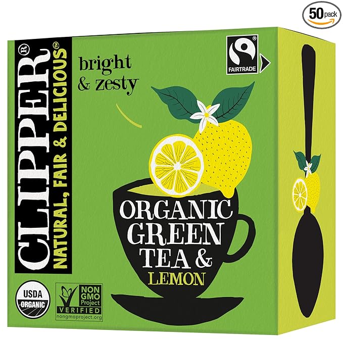 Clipper Tea Green Tea & Lemon Teabags – USDA Organic, Great Hot or Iced – Bright, Zippy, Natural, Fair & Delicious – 50 Tea Bags
