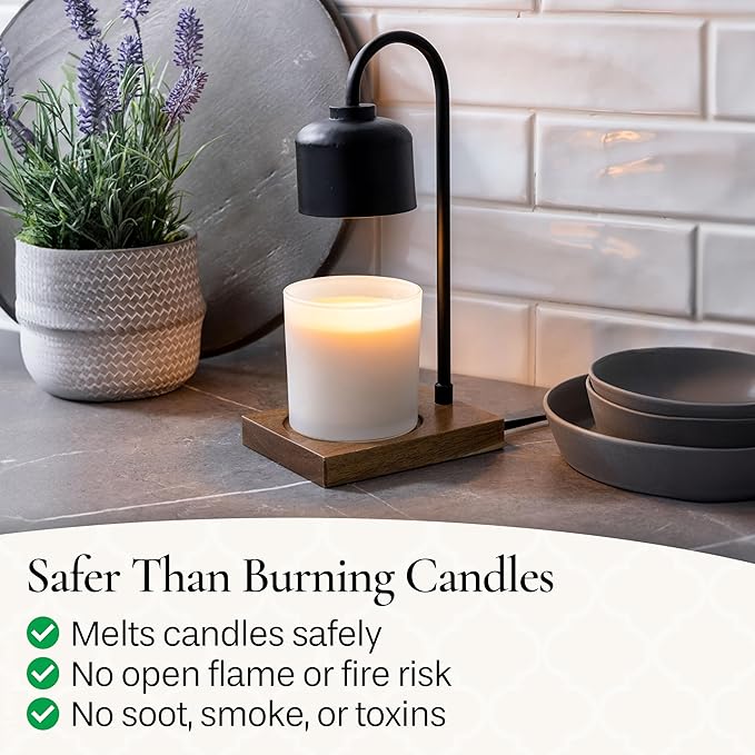 Candle Warmers Etc. Black & Wood Arched Lamp – for Top-Down Warming & Flame-Free Fragrance
