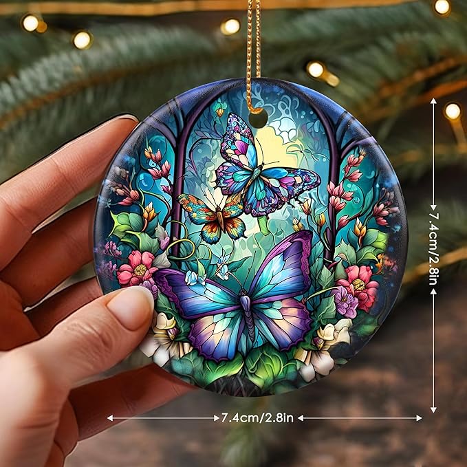 Butterfly Christmas Ornaments, Touber Christmas Hanging Ornament, Christmas Tree Ornaments, Holiday Decor, Gifts for Butterfly Lovers, Butterflies Theme Gift - Pattern A