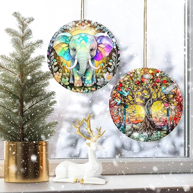 Colorful Ceramic Elephant Christmas Ornament, Holiday Decorations for Tree, Christmas Decor, Elephant Lovers Gifts, Ornament Gift Ideas