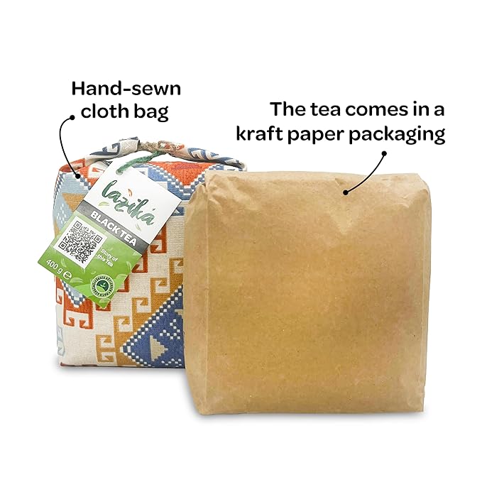 Lazika Black Loose Leaf Tea, 14.1 Oz, Breakfast Tea with Petite Fabric Gift Pack, Early Harvest, Handcrafted