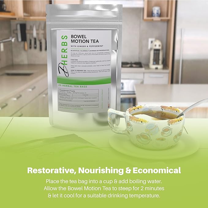 Dherbs Bowel Motion Tea Detox Drink, 20 Herbal Tea Bags (1 Pack) - Made with Senna Leaf, Ginger Root, Peppermint & More for Colon & Stomach Cleanse