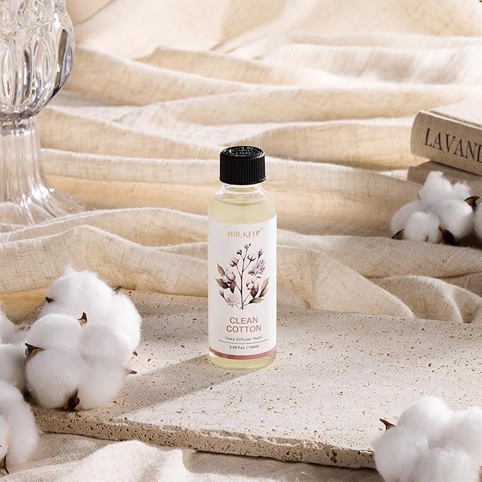 Airkeep Reed Diffuser Oil Refill/Clean Cotton/3.38oz（100ml/1 Pack/Scented Oil Refill for Reed Diffuser Home Fragrance for Bedroom, Bathroom Office Home Decor