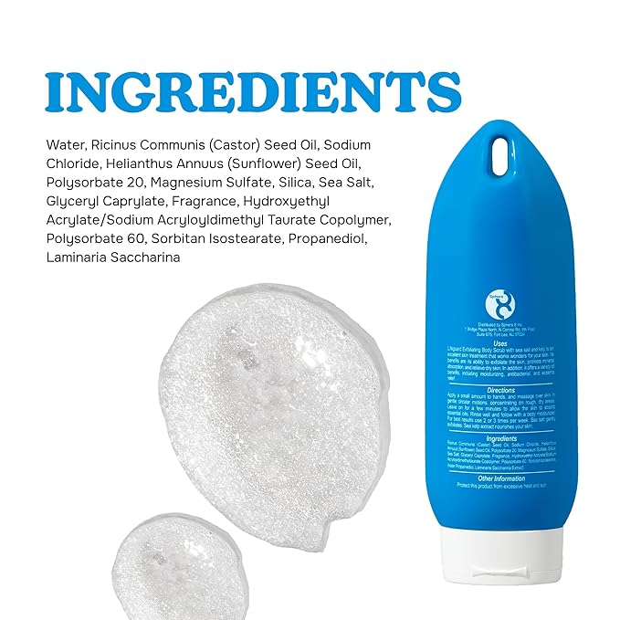 LIFEGUARD Exfoliating Body Scrub - Sea Salt & Kelp, Exfoliates and Deeply Hydrating, Moisturizing for Smooth Skin, Gentle for Sensitive Skin - 8 fl. oz.