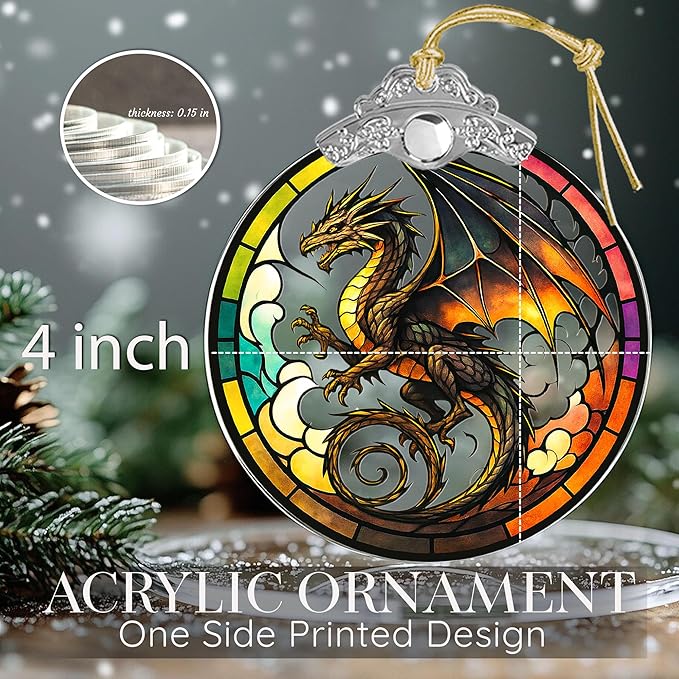 Dragon Ornament, Dragon Christmas Ornaments – Fantasy Dragons Ornament for Christmas Tree or Home Decor – White Elephant Gifts for Adults, Dragons Gifts