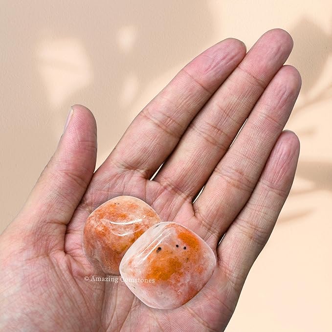 Amazing Gemstone Sunstone Crystals and Healing Stones Tumbled - 1 Oz Sunstone Stone Gem Stones, Natural Healing Stones for Energy Balance, Stress Relief, Polished Gems Rocks