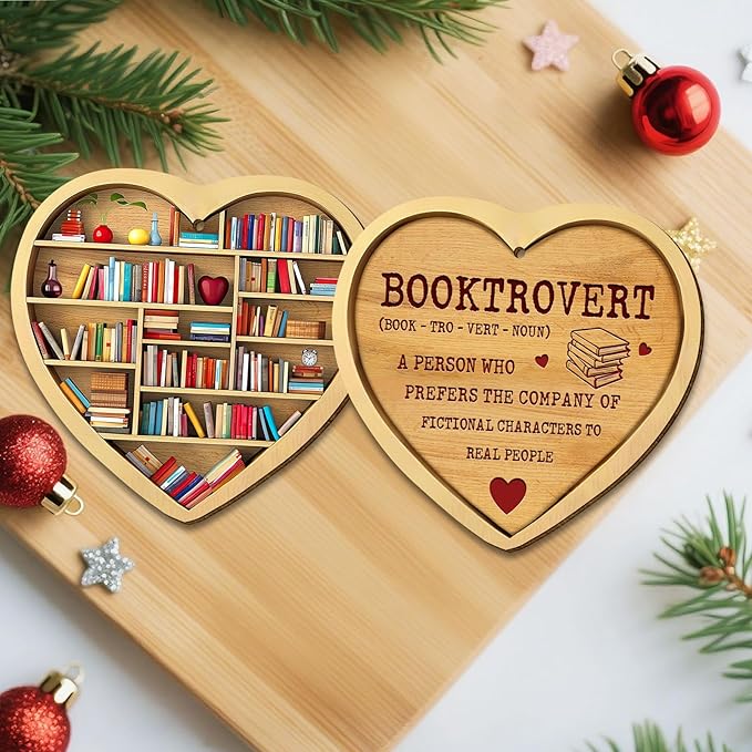 Book Ornament for Christmas Tree, 2 Sides Print Ornament, Bookshelf Wooden Ornament, Book Themed Decor, Book Lover Gifts for Christmas, Booktrovert