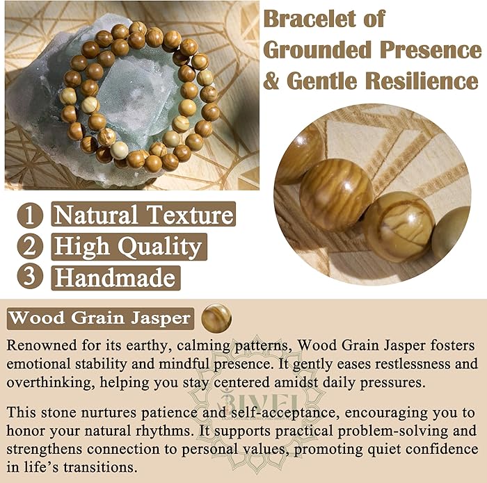 Bivei Natural Gemstone Semi Precious Healing Crystals Handmade Stretchy Round Beads Bracelet, Enhance Positive Energy