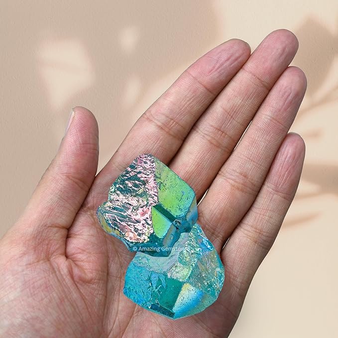 Amazing Gemstone Aqua Aura Quartz Raw Crystals and Healing Stones, Natural Rocks for Meditation - DIY Raw Stones and Crystals, 2 Pieces